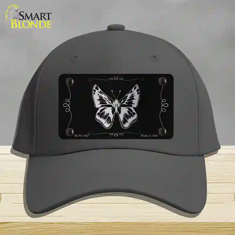 Butterfly Black Brushed Chrome Novelty License Plate Hat Cotton / Charcoal