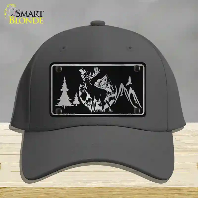 Elk Black Brushed Chrome Novelty License Plate Hat Cotton / Charcoal