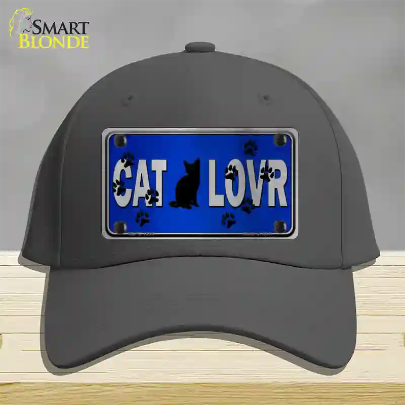 Cat Lover Blue Brushed Chrome Novelty License Plate Hat Tag Cotton / Charcoal