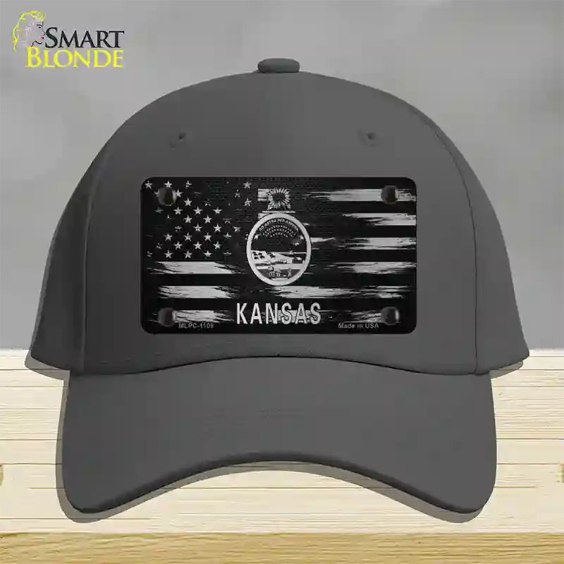 Kansas Carbon Fiber Novelty License Plate Hat Cotton / Charcoal