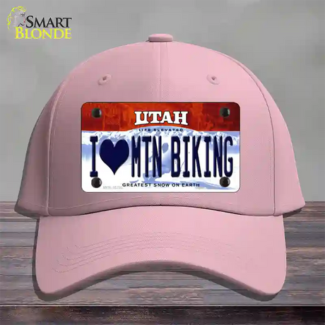 I Love Mtn Biking Utah Novelty License Plate Hat Cotton / Pink