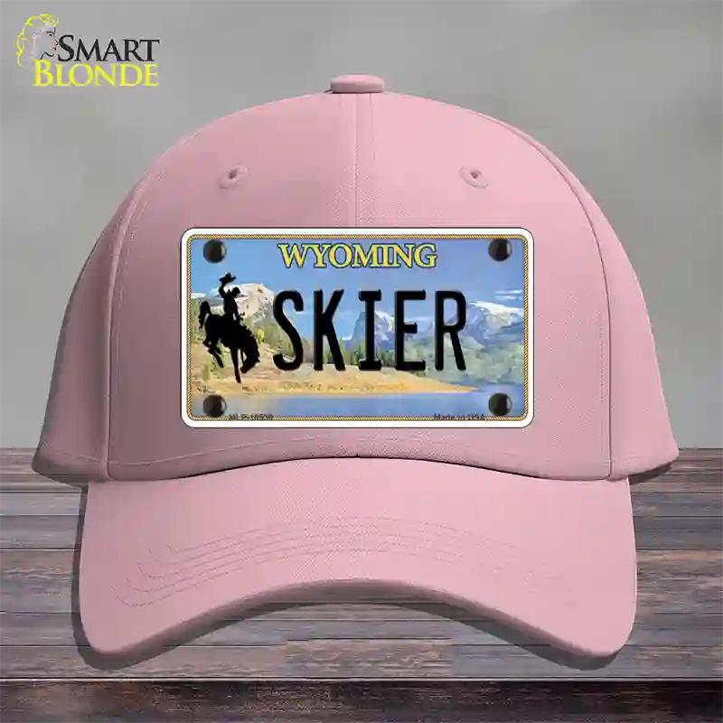 Skier Wyoming Novelty License Plate Hat Cotton / Pink