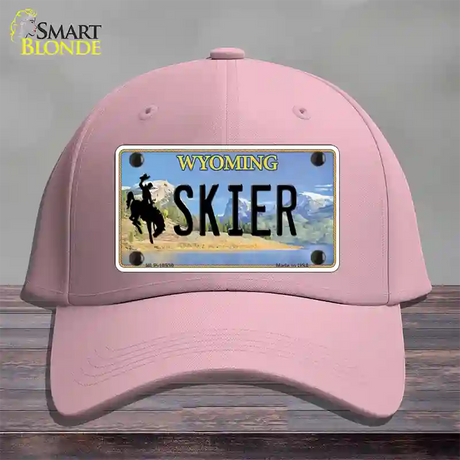 Skier Wyoming Novelty License Plate Hat Cotton / Pink