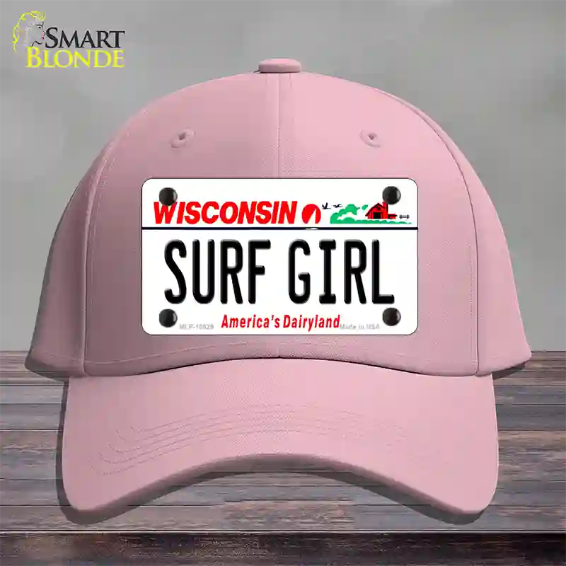 Surf Girl Wisconsin Novelty License Plate Hat Cotton / Pink