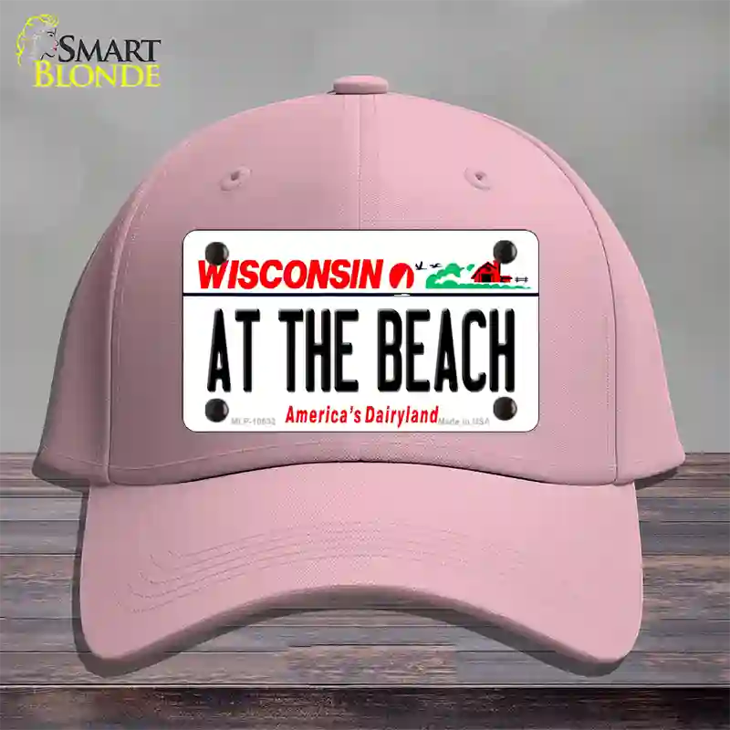 At The Beach Wisconsin Novelty License Plate Hat Cotton / Pink