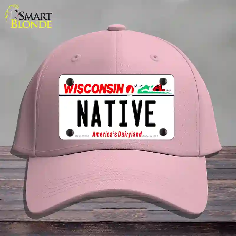 Native Wisconsin Novelty License Plate Hat Cotton / Pink