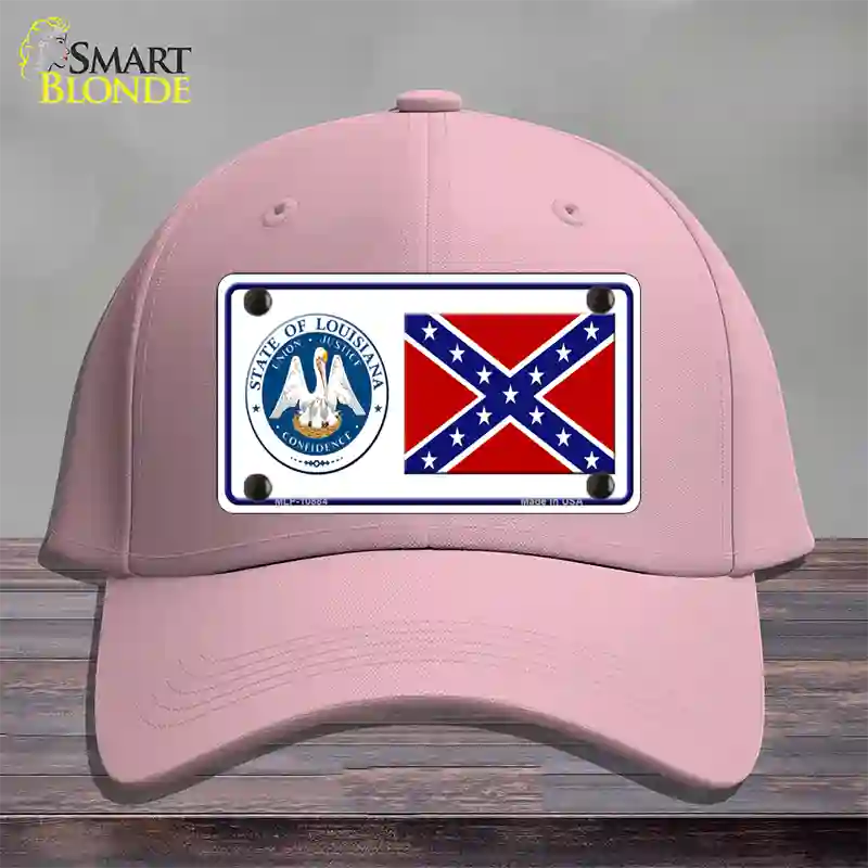 Confederate Flag Louisiana Seal Novelty License Plate Hat Cotton / Pink