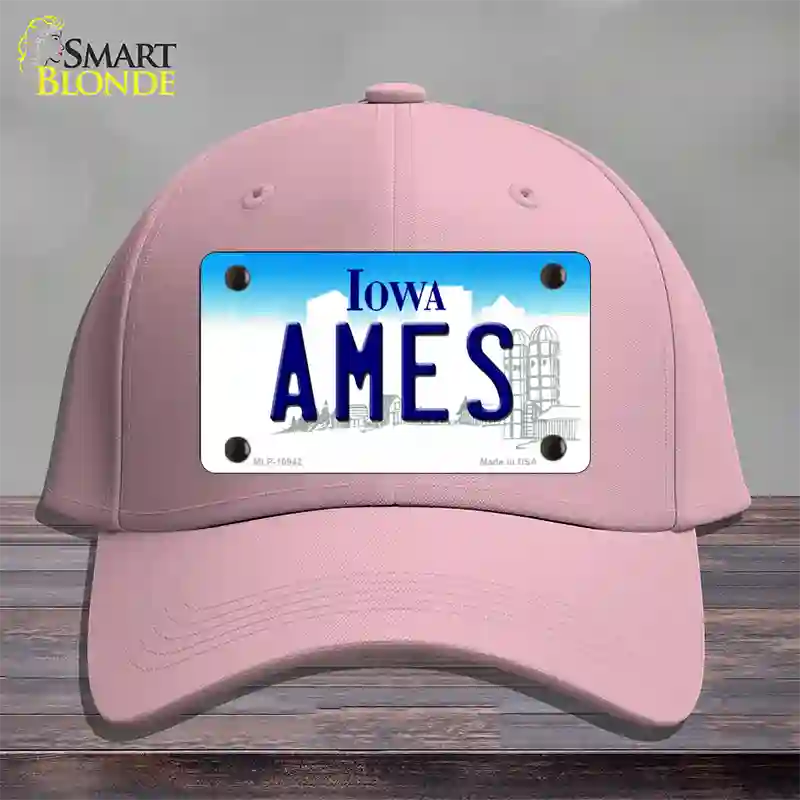 Ames Iowa Novelty License Plate Hat Cotton / Pink