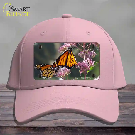 Butterfly Monarch On Flower Novelty License Plate Hat Cotton / Pink