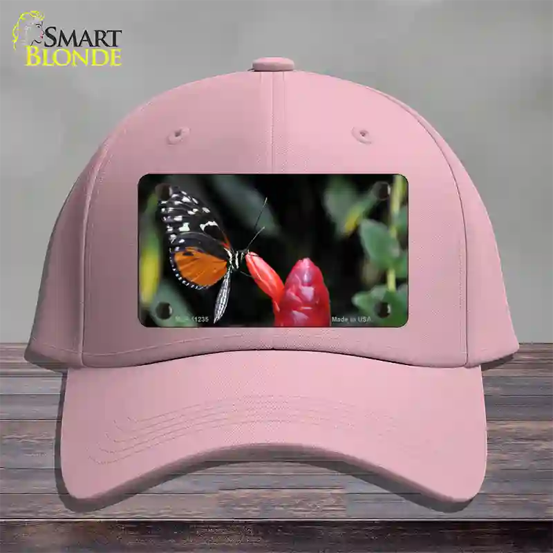 Butterfly On Red Flower Novelty License Plate Hat Cotton / Pink