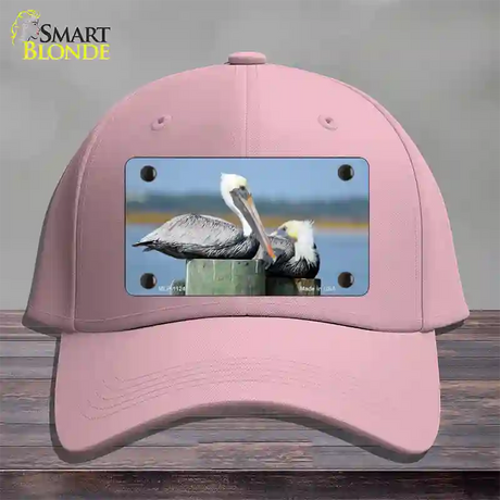 Pelican Two On Pier Novelty License Plate Hat Cotton / Pink