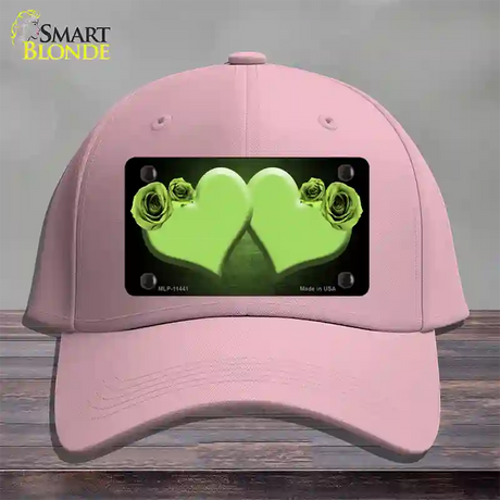 Hearts Over Roses In Lime Green Novelty License Plate Hat Cotton / Pink