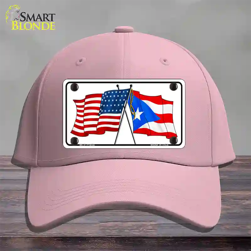 Puerto Rico Crossed US Flag Novelty License Plate Hat Cotton / Pink