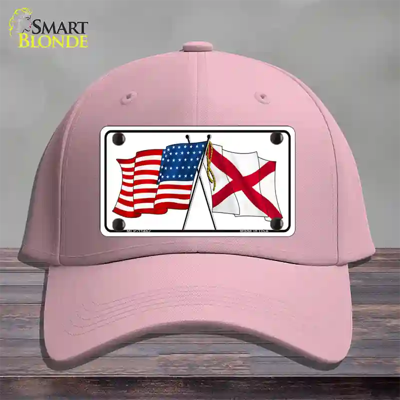 Alabama Crossed US Flag Novelty License Plate Hat Cotton / Pink