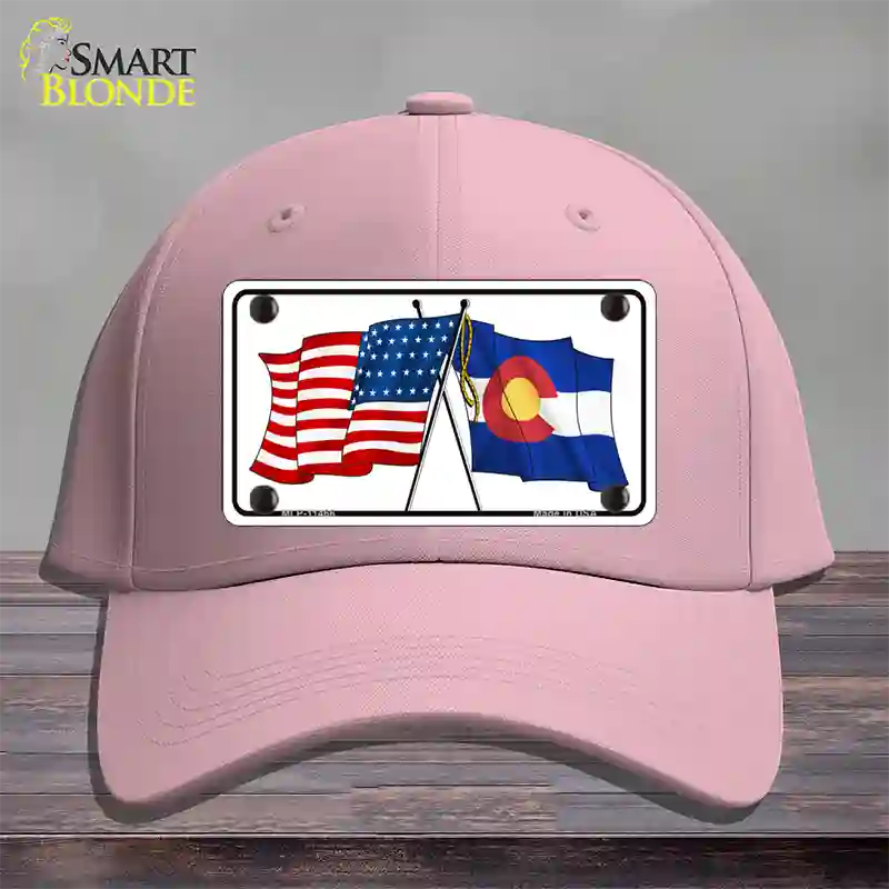 Colorado Crossed US Flag Novelty License Plate Hat Cotton / Pink