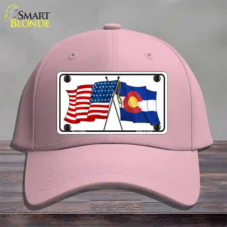 Colorado Crossed US Flag Novelty License Plate Hat Cotton / Pink