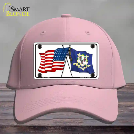 Connecticut Crossed US Flag Novelty License Plate Hat Cotton / Pink