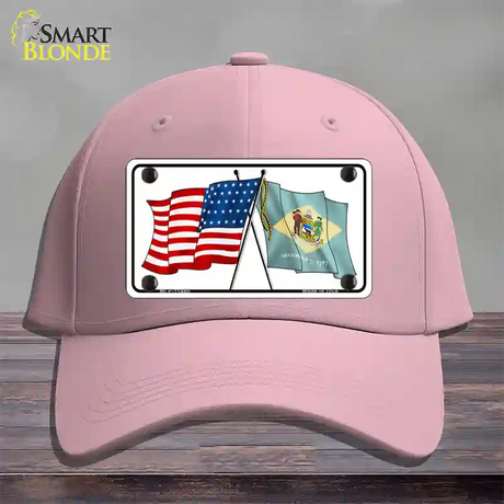 Delaware Crossed US Flag Novelty License Plate Hat Cotton / Pink