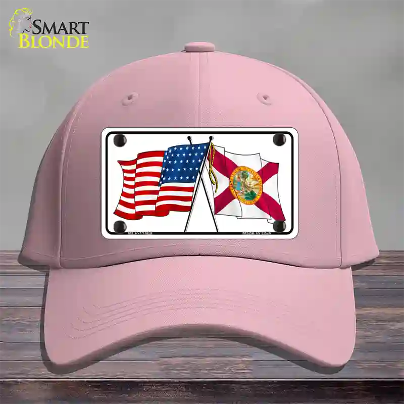 Florida Crossed US Flag Novelty License Plate Hat Cotton / Pink