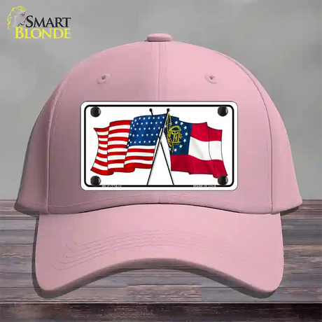 Georgia Crossed US Flag Novelty License Plate Hat Cotton / Pink