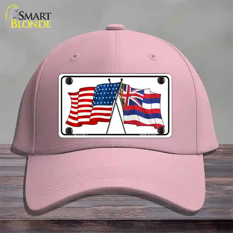 Hawaii Crossed US Flag Novelty License Plate Hat Cotton / Pink