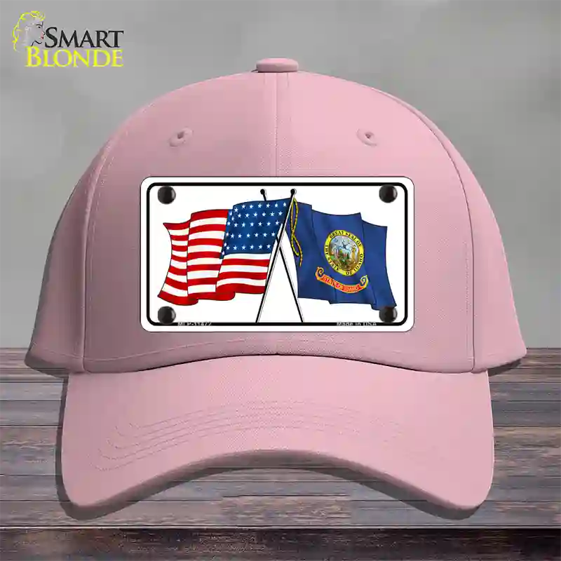 Idaho Crossed US Flag Novelty License Plate Hat Cotton / Pink