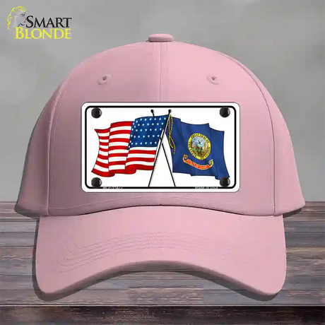 Idaho Crossed US Flag Novelty License Plate Hat Cotton / Pink