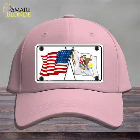 Illinois Crossed US Flag Novelty License Plate Hat Cotton / Pink