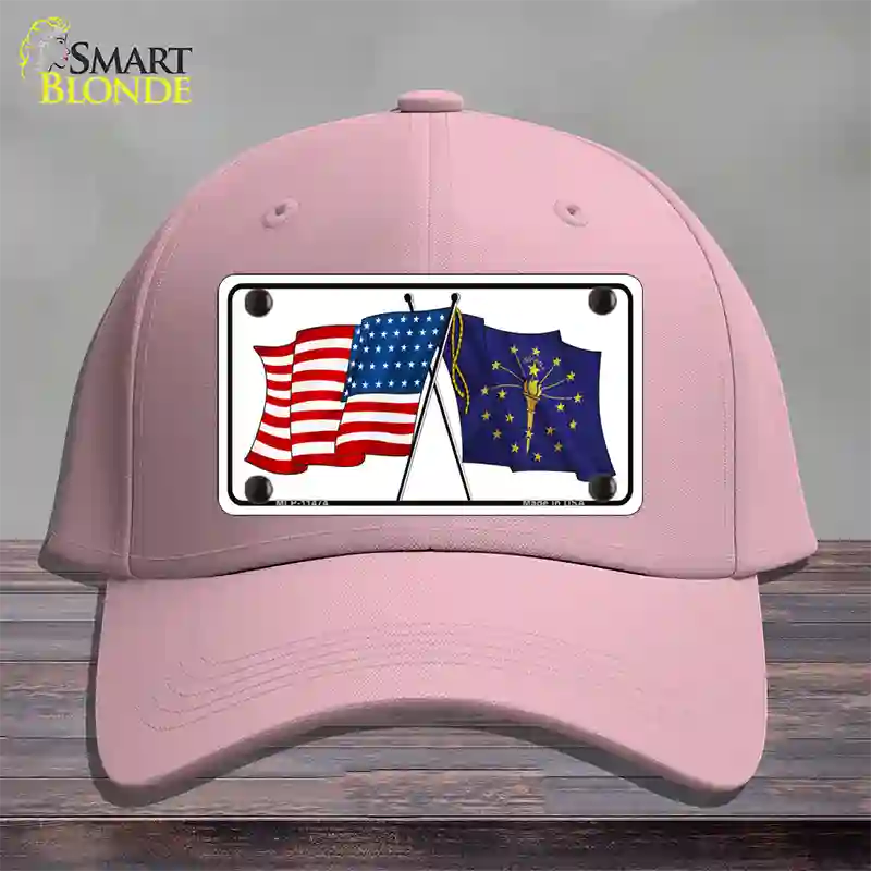 Indiana Crossed US Flag Novelty License Plate Hat Cotton / Pink