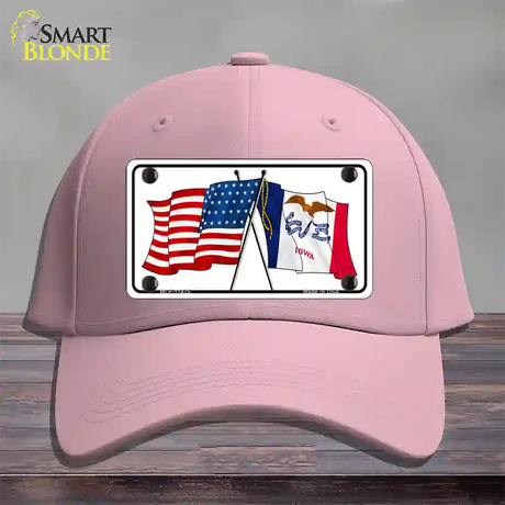 Iowa Crossed US Flag Novelty License Plate Hat Cotton / Pink