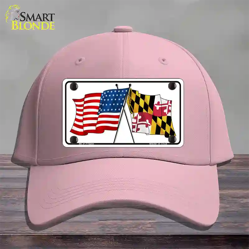 Maryland Crossed US Flag Novelty License Plate Hat Cotton / Pink