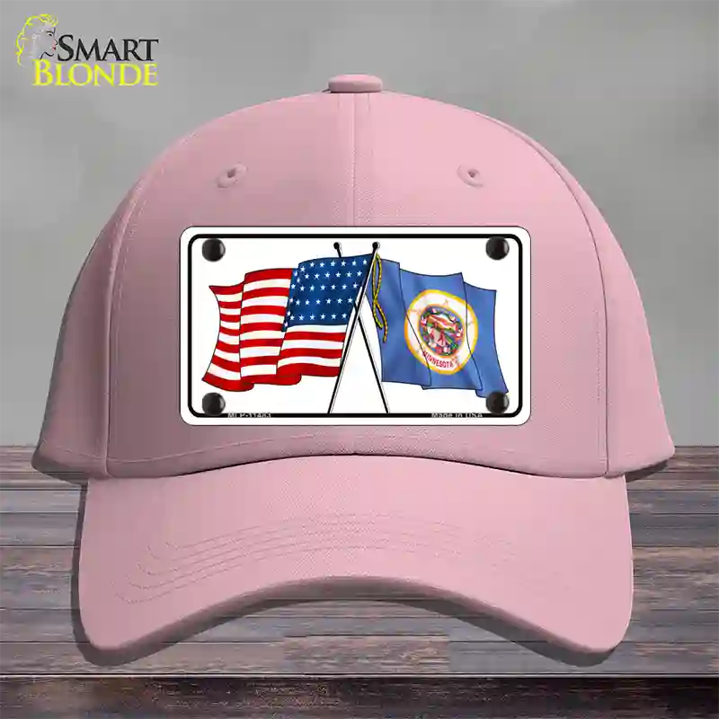 Minnesota Crossed US Flag Novelty License Plate Hat Cotton / Pink