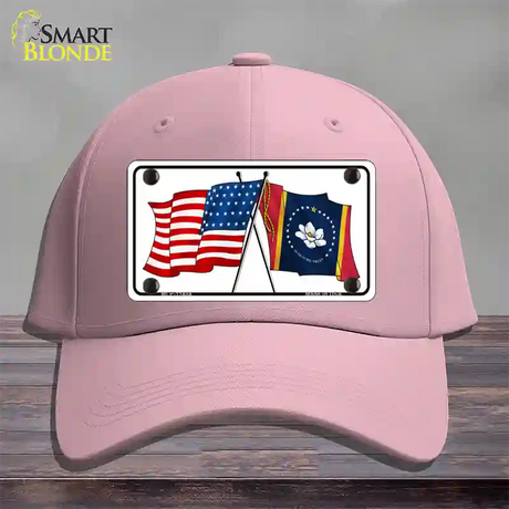 Mississippi Crossed US Flag Novelty License Plate Hat Cotton / Pink