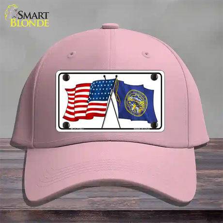 Nebraska Crossed US Flag Novelty License Plate Hat Cotton / Pink