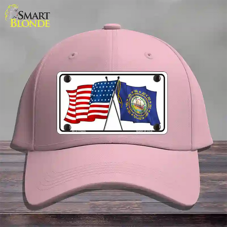 New Hampshire Crossed US Flag Novelty License Plate Hat Cotton / Pink