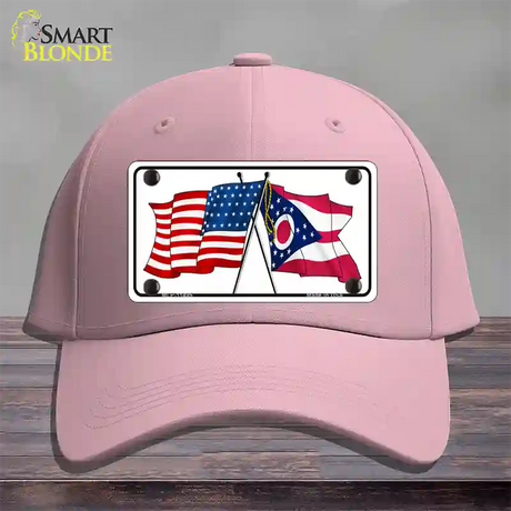 Ohio Crossed US Flag Novelty License Plate Hat Cotton / Pink