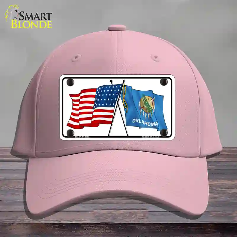 Oklahoma Crossed US Flag Novelty License Plate Hat Cotton / Pink