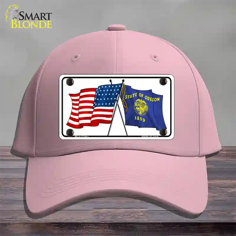 Oregon Crossed US Flag Novelty License Plate Hat Cotton / Pink