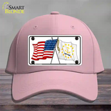 Rhode Island Crossed US Flag Novelty License Plate Hat Cotton / Pink