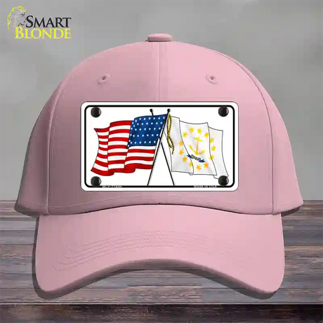 Rhode Island Crossed US Flag Novelty License Plate Hat Cotton / Pink