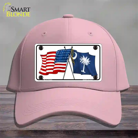 South Carolina Crossed US Flag Novelty License Plate Hat Cotton / Pink