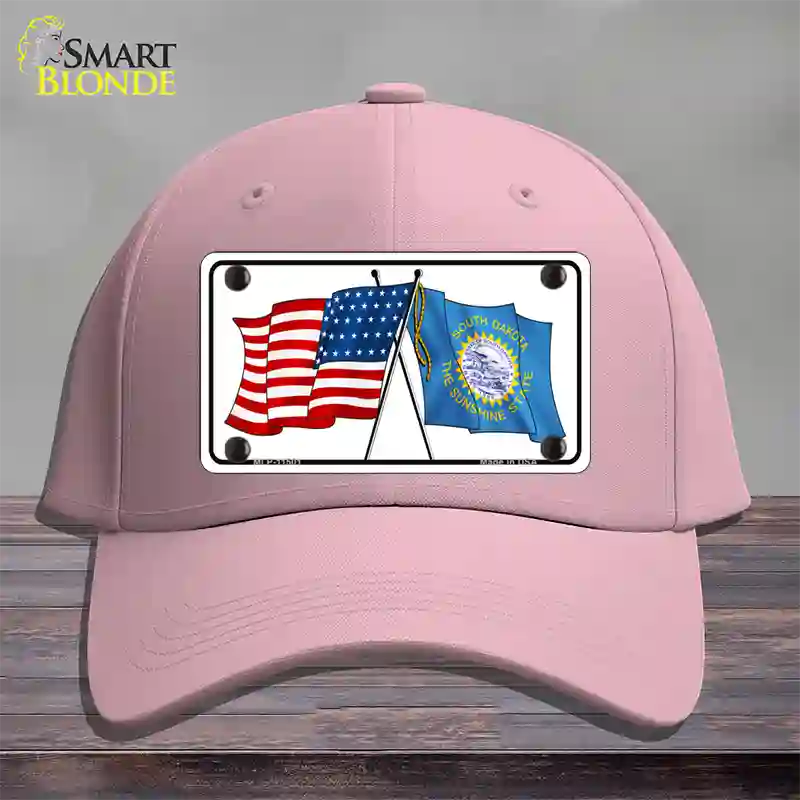 South Dakota Crossed US Flag Novelty License Plate Hat Cotton / Pink