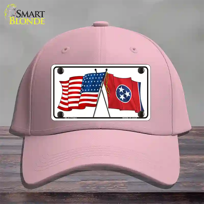 Tennessee Crossed US Flag Novelty License Plate Hat Cotton / Pink