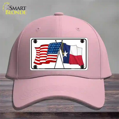 Texas Crossed US Flag Novelty License Plate Hat Cotton / Pink