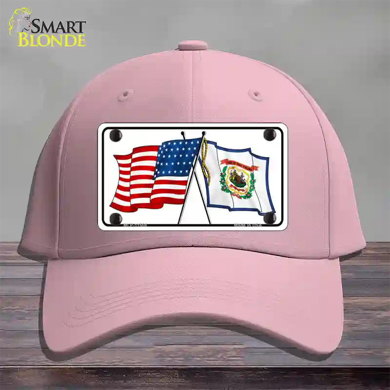 West Virginia Crossed US Flag Novelty License Plate Hat Cotton / Pink