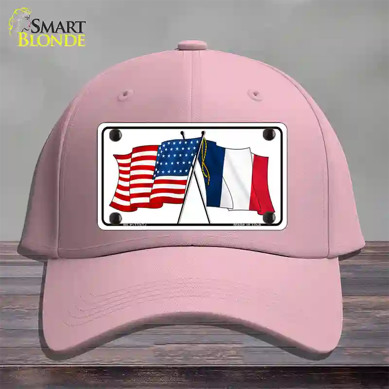 France Crossed US Flag Novelty License Plate Hat Cotton / Pink