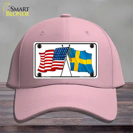 Sweden Crossed US Flag Novelty License Plate Hat Cotton / Pink