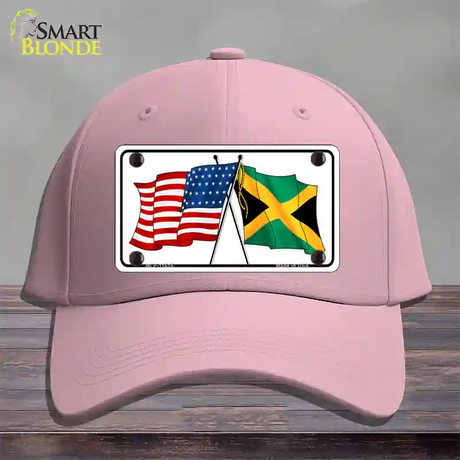 Jamaica Crossed US Flag Novelty License Plate Hat Cotton / Pink