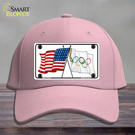 Olympic Crossed US Flag Novelty License Plate Hat Cotton / Pink