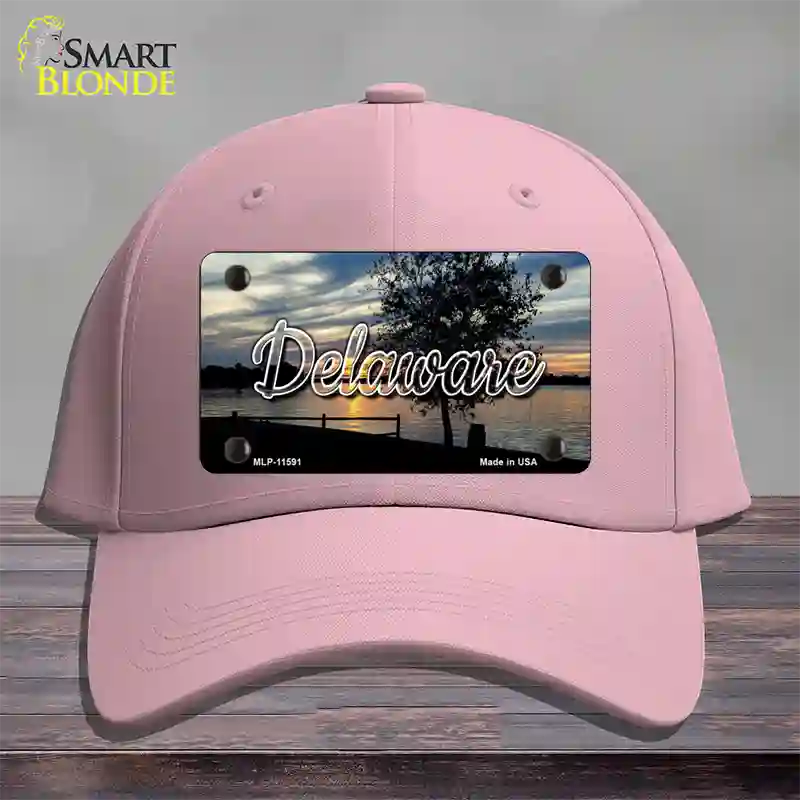 Delaware River Sunset State Novelty License Plate Hat Cotton / Pink